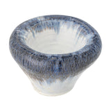 Finna Stoneware Bowl 17cm in Blue, a wide ceramic bowl with a thick rolled rim in mottled blue-grey, tapering to a small white foot, shown on a plain white background.