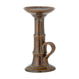 Rigby Striped Stoneware Candle Holder - Brown