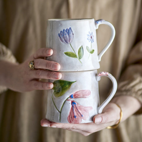 Camilla Floral Stoneware Mugs 430ml Set of 2 - Cream