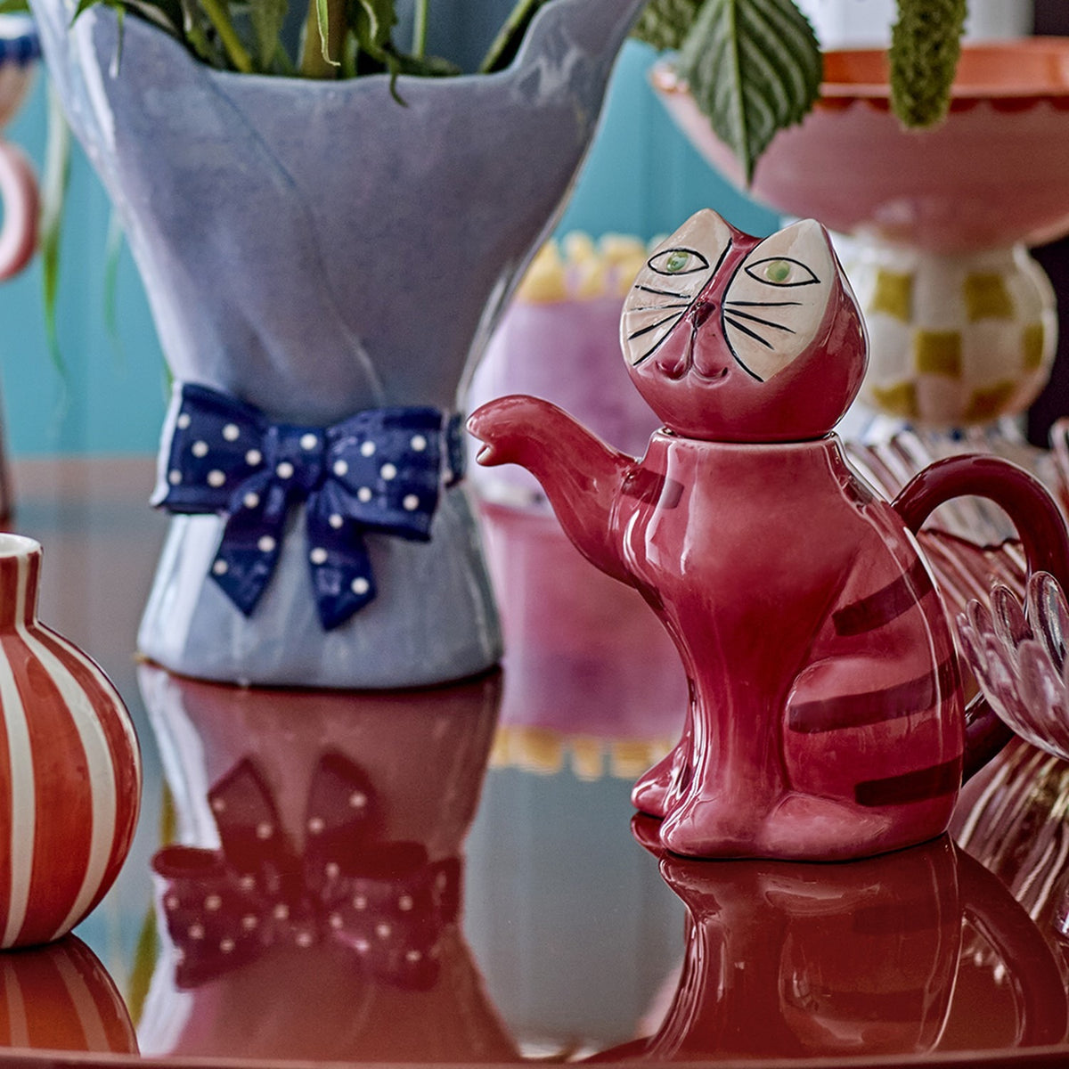 Missy Cat Stoneware Teapot 500ml - Pink