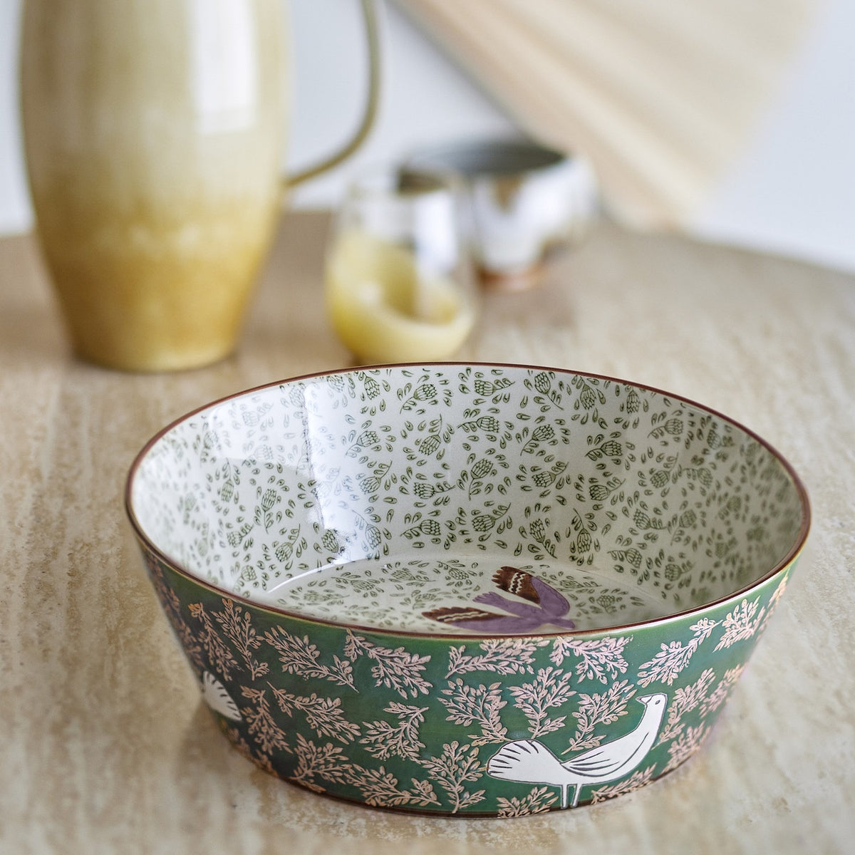 Hezha Floral Stoneware Bowl 28cm - Green