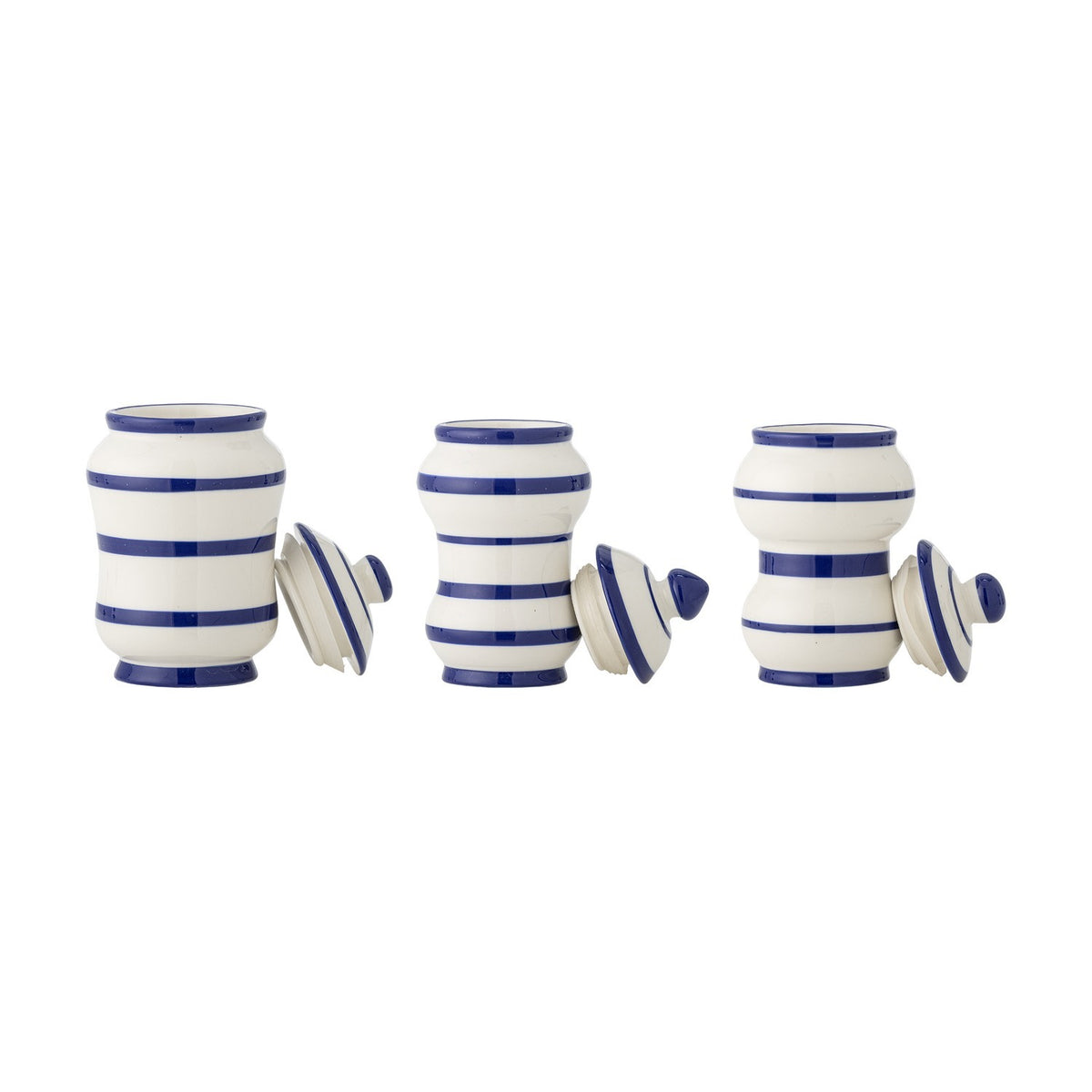 Maynard Striped Storage Jars with Lids 525ml Set of 3 - White