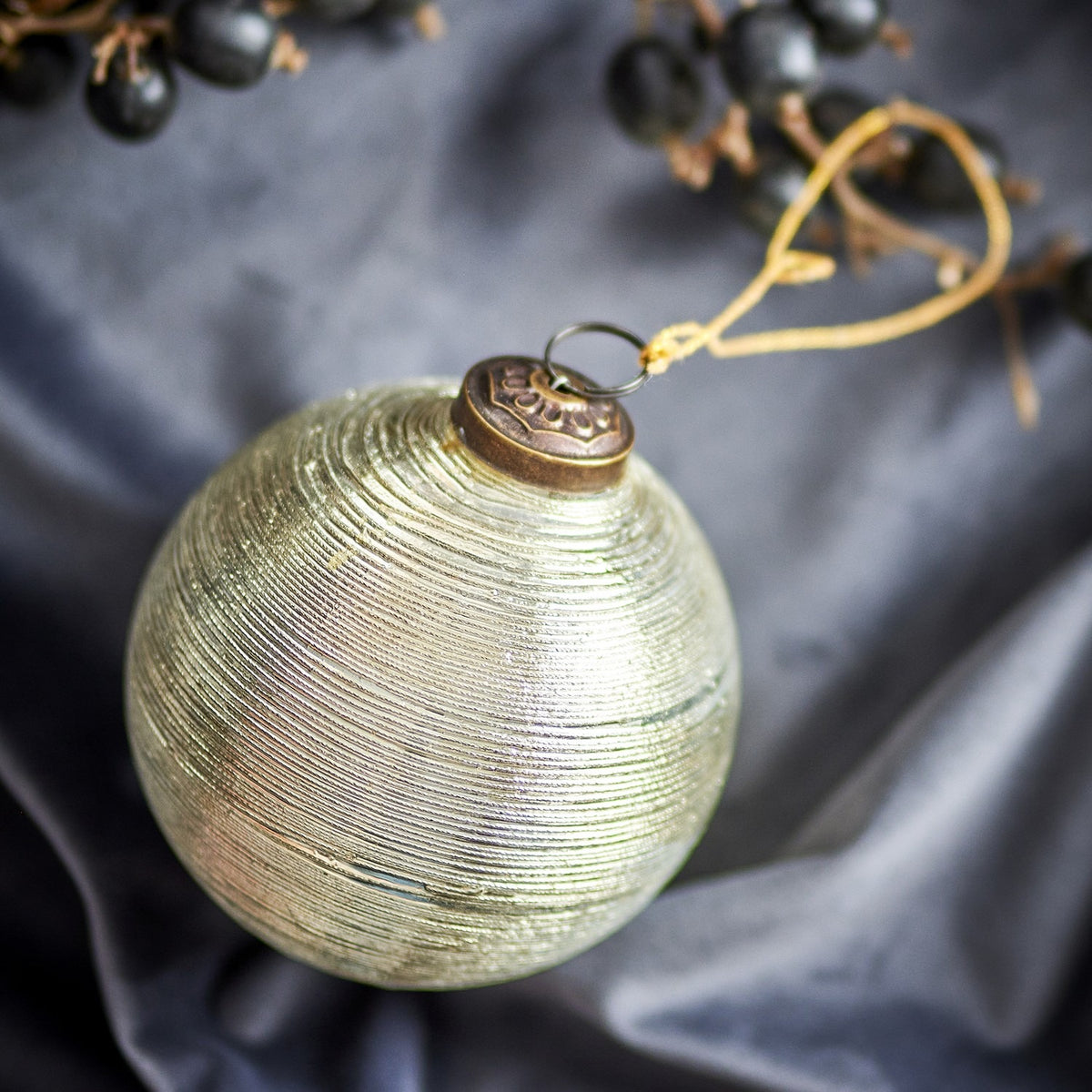 Nitin Striped Glass Christmas Bauble - Gold