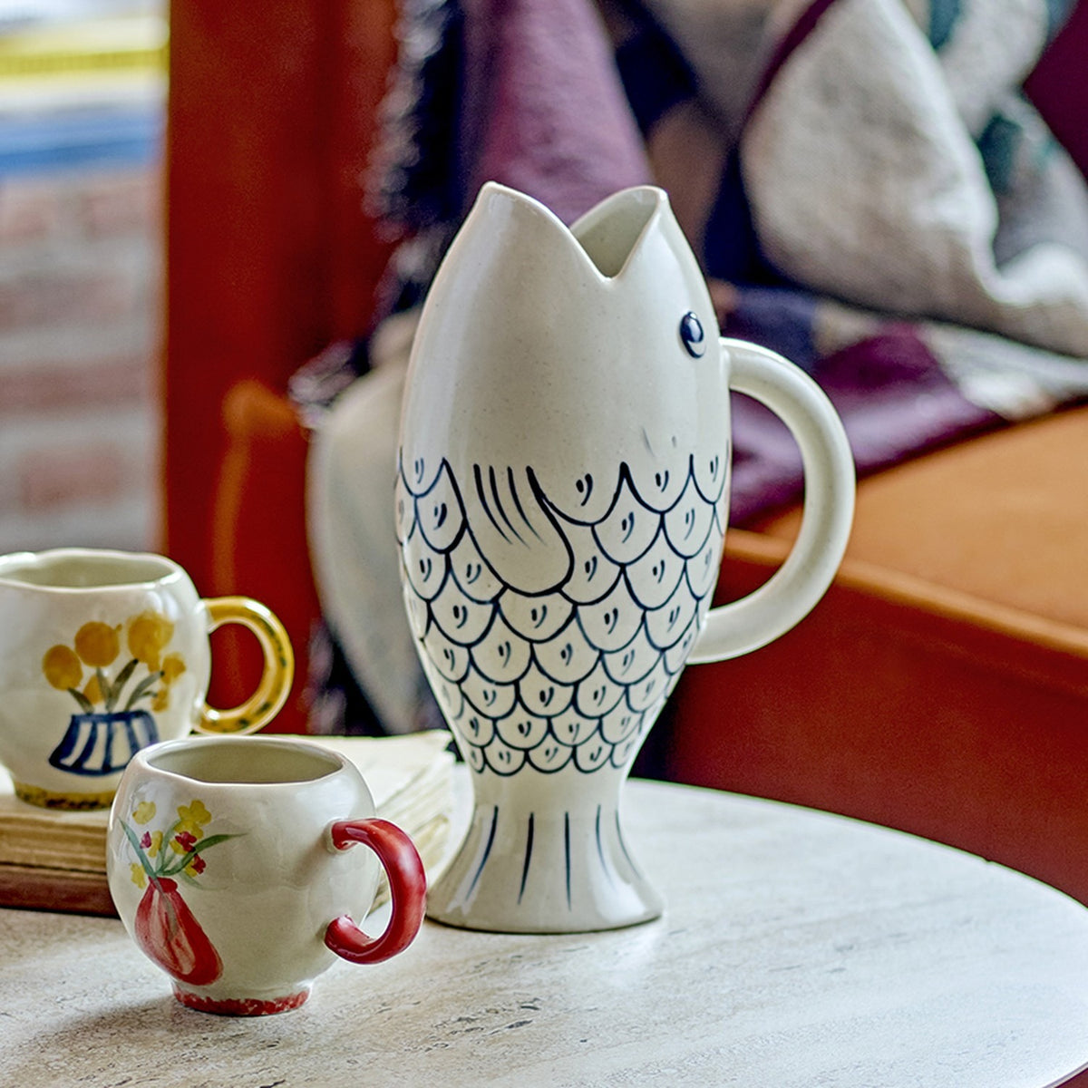 Eimy Fish Stoneware Jug - Cream