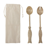 Seva Wooden Salad Servers Set of 2 - Beige