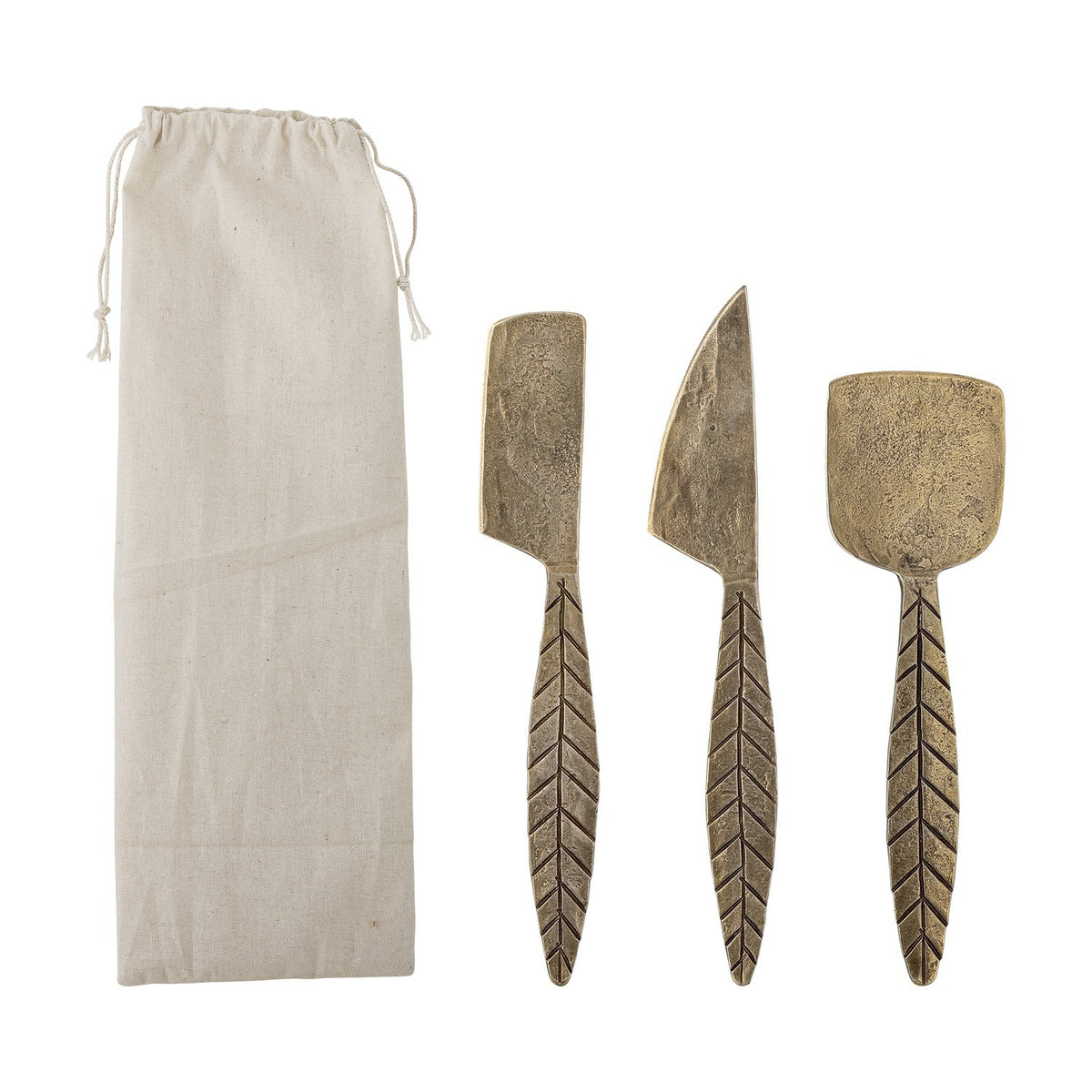 Citra Leaf Iron Cheese Knives Set of 3 - Brass