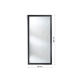 Dimension drawing of the full length charred wood mirror, marked 89cm wide by 184cm high with a depth of 2cm.