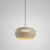Perris S/47 Globe LED outdoor pendant light with a rounded beige woven shade and black cable, shown illuminated against a plain light grey background.