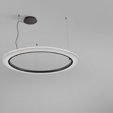 Roda S/150 Ribbon Ring LED pendant with pleated white translucent shade, dark inner ring, and cable-suspended black ceiling canopy against a grey background.