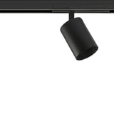 Soho 10 Aluminium LED Track Spotlight in matte black, a compact cylindrical head on a short stem mounted to a black track, shown against a plain white background.