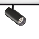 Street 8 Aluminium LED track spotlight in matte black, slim cylindrical head on a short stem mounted to a black track, integrated LED visible, shown on a white background.