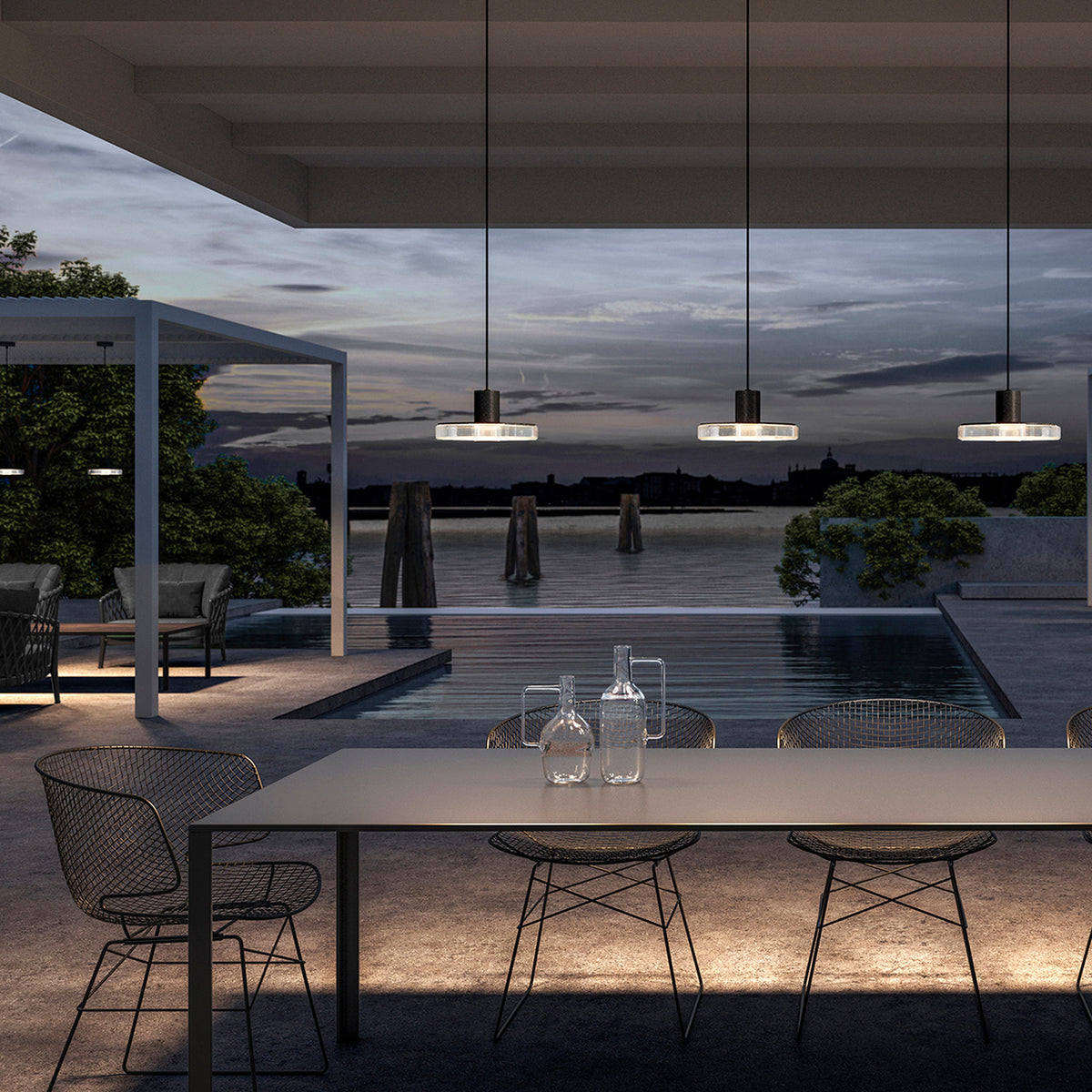 Venexia Glass LED Outdoor Pendant Light - Micaceous Grey