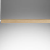 Roof S160 linear LED pendant light with a slim wood-finish bar and white ceiling mount, shown close-up against a plain grey background.