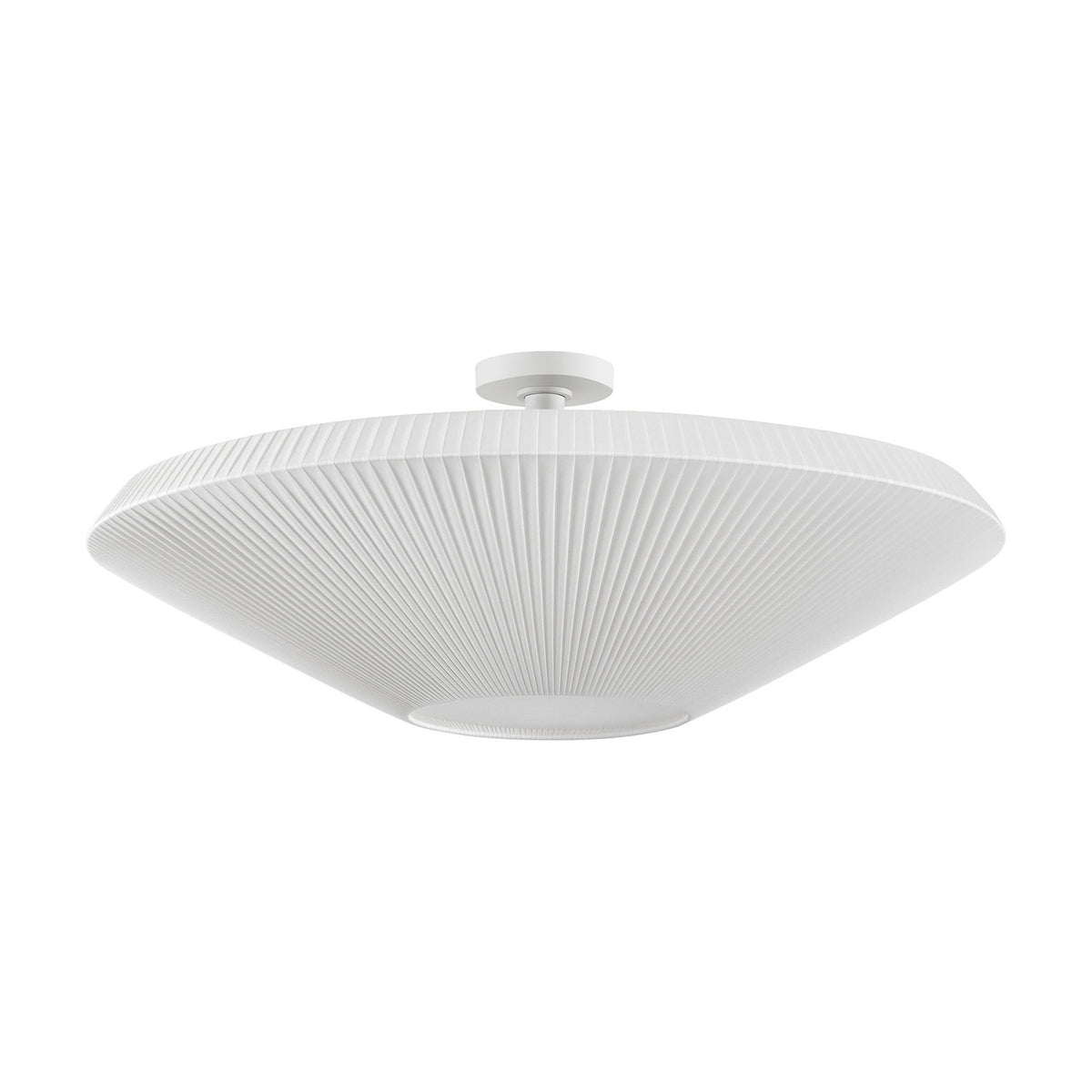 Siam 80 Ribbon Cone Ceiling Light in white, a wide semi-flush fixture with a pleated translucent cone shade and round diffuser, shown on a plain white background.