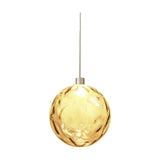 Murané Glass Sphere LED Pendant Light, 15cm amber glass globe with rippled texture, slim cord and Brushed Champagne cap, glowing warm white, on a plain white background.