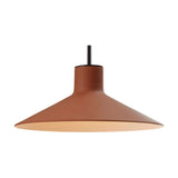 Platet S/20 Aluminium LED pendant light with a shallow cone shade in terracotta finish, dark cylindrical neck and stem, shown on a plain white background.