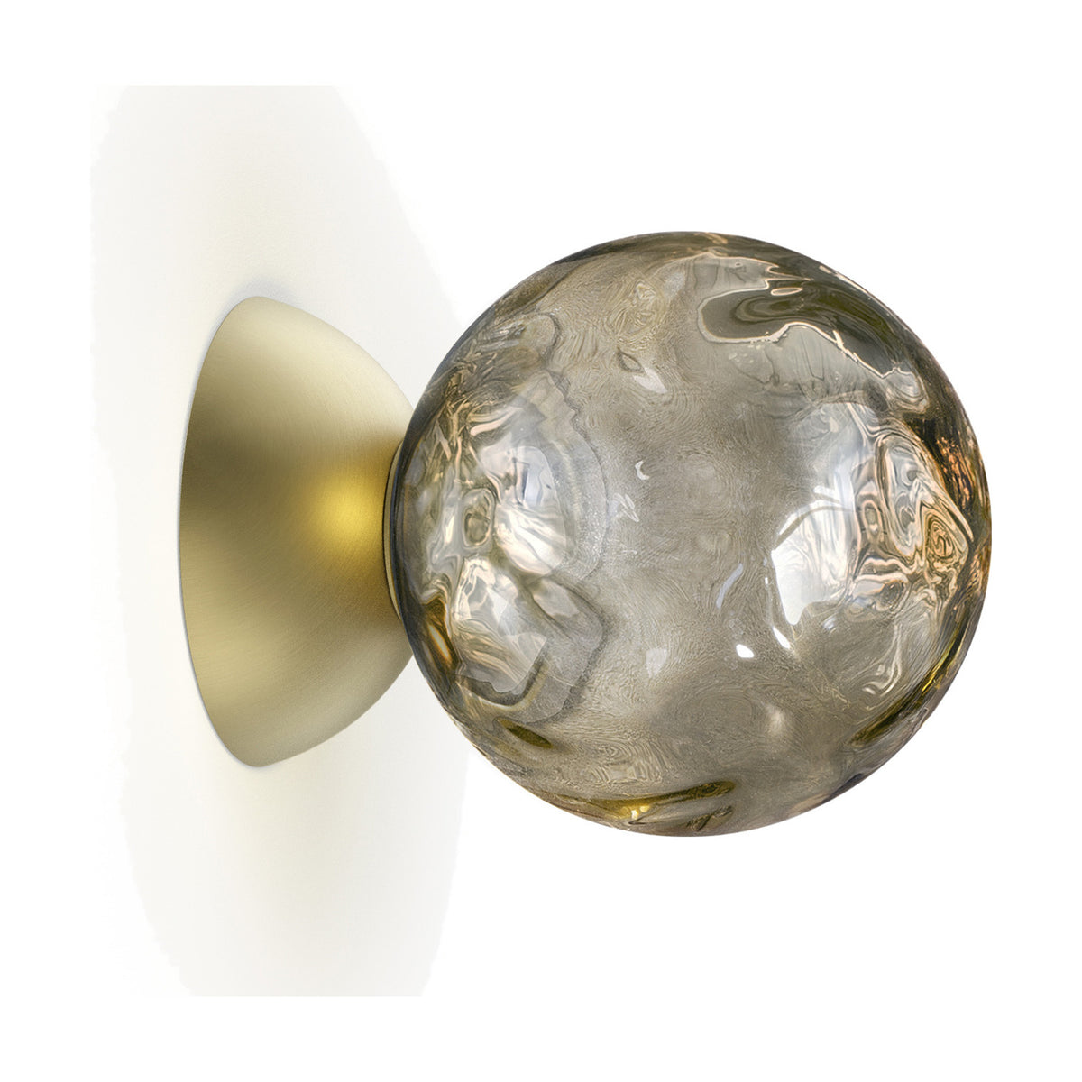 Murané Smoke Grey Glass Wall & Ceiling Light with a rippled 15cm globe on a Brushed Champagne dome base, shown against a plain white background.
