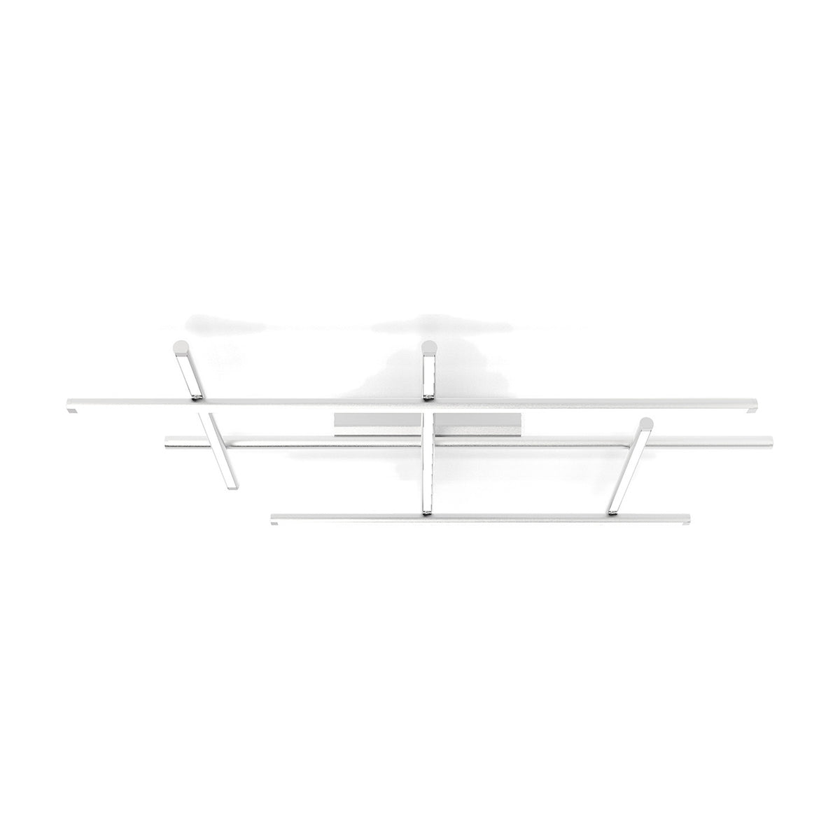 Hilow White Diffuser Frame LED ceiling light with three long parallel bars crossed by angled shorter bars, white finish diffuser strips, shown on a plain white background.