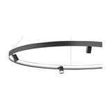 Close-up of the black Arena Aluminium Ring LED Pendant Light, showing the slim circular band with integrated LED strip and small spotlights, suspended on fine wires against a white background.