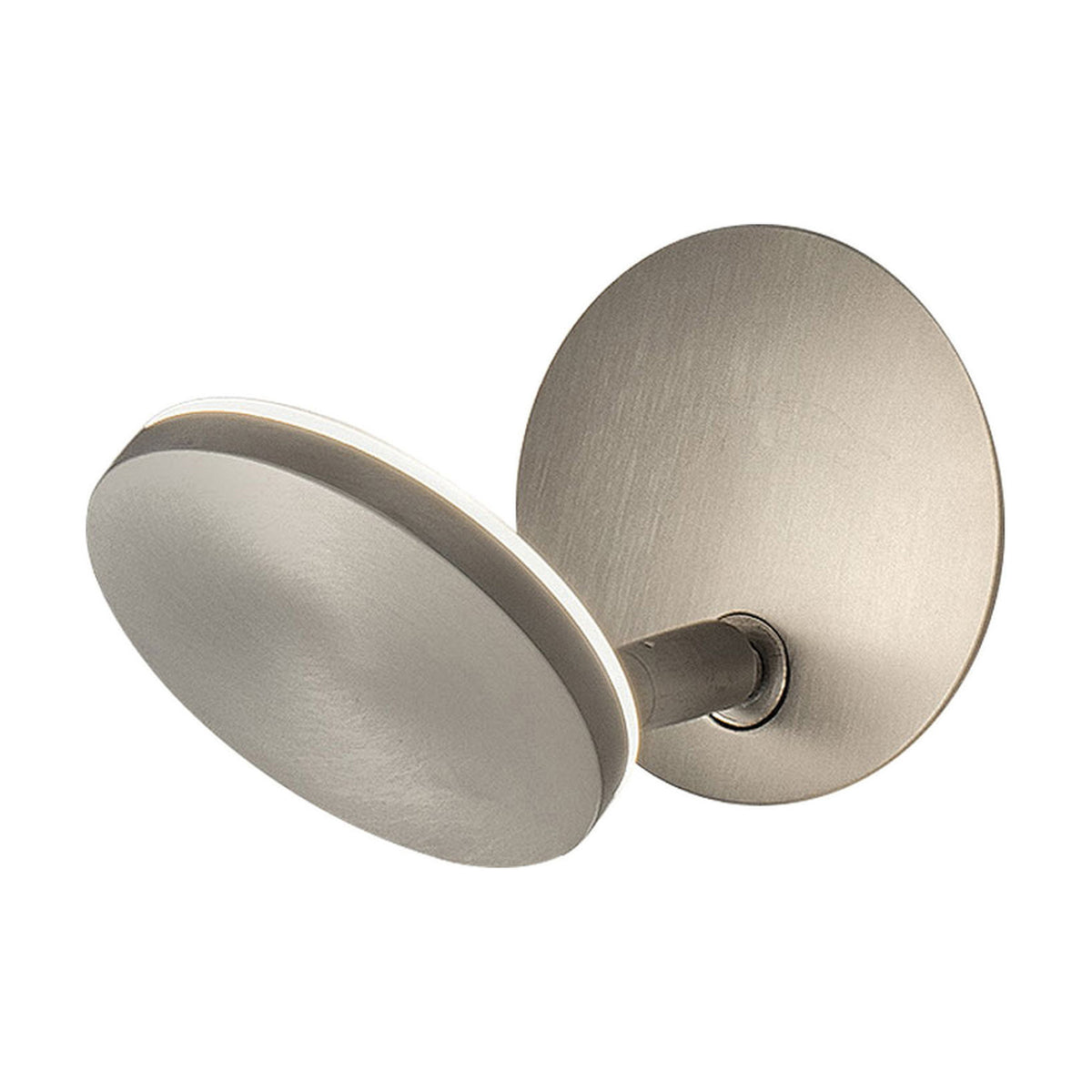 Bella Direct Aluminium Recessed LED Wall Light with round brushed silver backplate, short stem and slim circular head with integrated LED edge glow, on a plain white background.