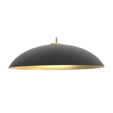 Rebeca Dome Pendant Light in matt black aluminium with a gold interior and gold collar, wide shallow dome shape, single E27 fitting, shown on a plain white background.