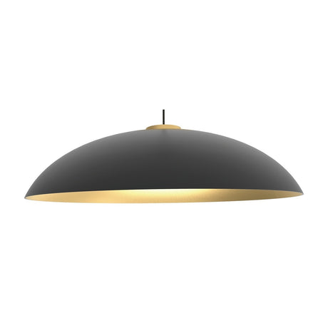 Rebeca Dome Pendant Light in matt black aluminium with a gold interior and gold collar, wide shallow dome shape, single E27 fitting, shown on a plain white background.
