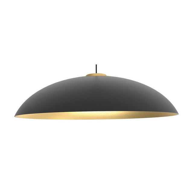 Rebeca Dome Pendant Light in matt black aluminium with a gold interior and gold collar, wide shallow dome shape, single E27 fitting, shown on a plain white background.