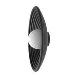 Randa Opal Glass Globe Flush Wall & Ceiling Light in matt black, side view showing the ribbed dish and central opal glass globe, on a white background.