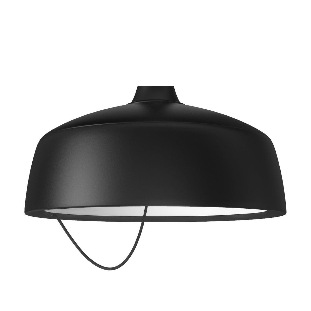 Barna LED Dome Pendant Light in matt black aluminium with a tapered neck, rounded dome shade, and looped black cable detail beneath the rim, shown on a plain white background.