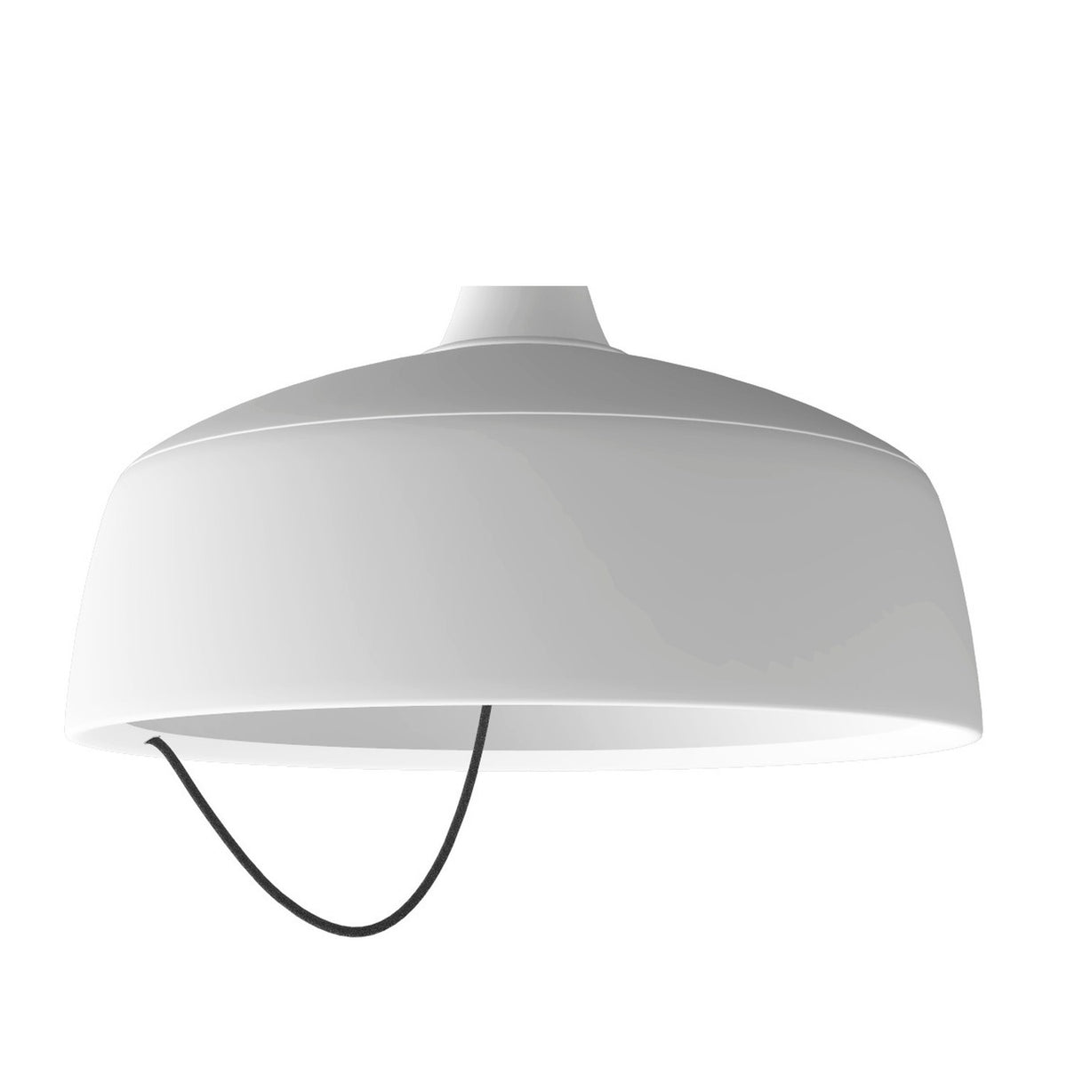 Barna LED Dome Pendant Light in matt white, a single aluminium dome shade with a fine shoulder ridge, open underneath, hung from a slim neck on a textile cable against a plain white background.