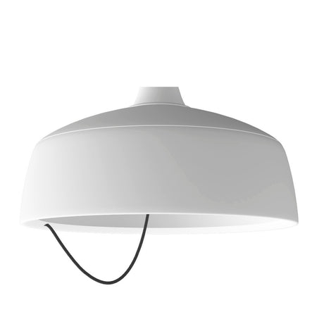 Barna LED Dome Pendant Light in matt white, a single aluminium dome shade with a fine shoulder ridge, open underneath, hung from a slim neck on a textile cable against a plain white background.