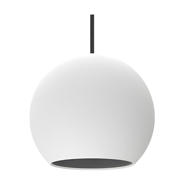 Nelly Globe Pendant Light in matt white aluminium, a round sphere open at the base with a black textile cable, shown on a plain white background.