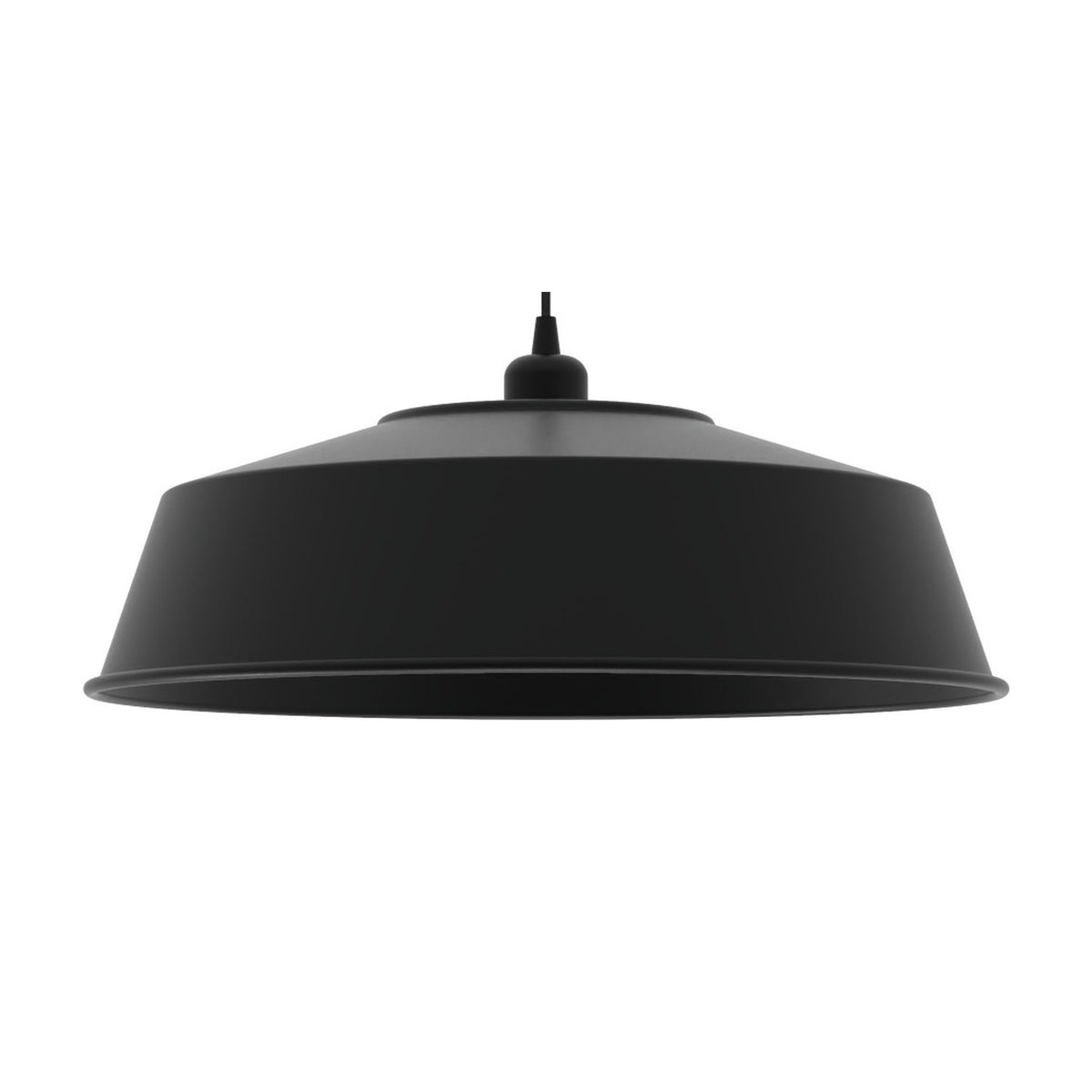 Mila Dome Pendant Light in matt black aluminium, a wide shallow dome shade on a black textile cable, shown against a plain white background.