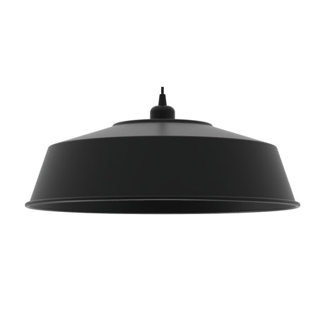 Mila Dome Pendant Light in matt black aluminium, a wide shallow dome shade on a black textile cable, shown against a plain white background.