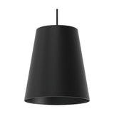 Astra Cone Pendant Light in matt black, a single conical aluminium shade tapering from a wide open base to a narrow top, suspended on a black cable against a plain white background.
