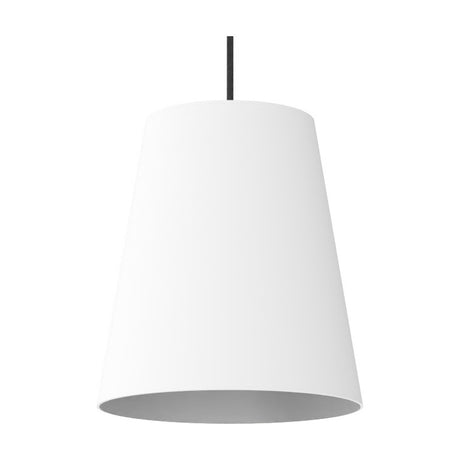 Astra Cone Pendant Light in matt white aluminium, a single E27 cone-shaped shade on a black textile cable, shown on a plain white background.