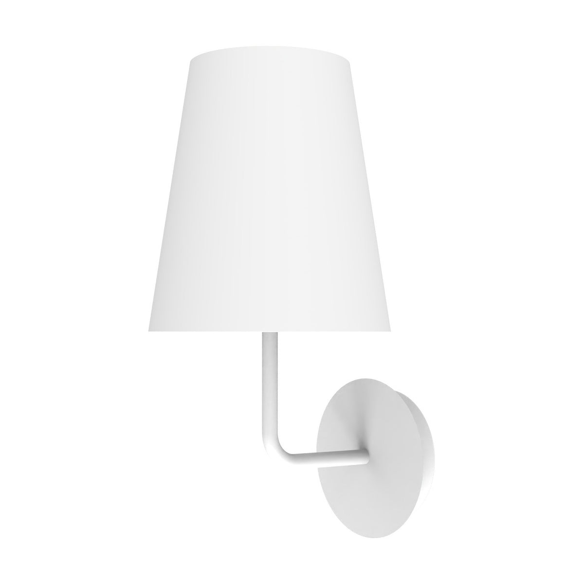Astra Cone Wall Light in matt white, with a wide conical shade atop a slim L-shaped arm and round backplate, shown against a plain white background.