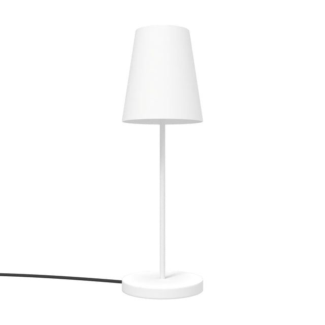 Astra 2 Light Cone Table Lamp in matt white, featuring a tapered cone shade on a slim straight stem with round base, shown on a plain white background.