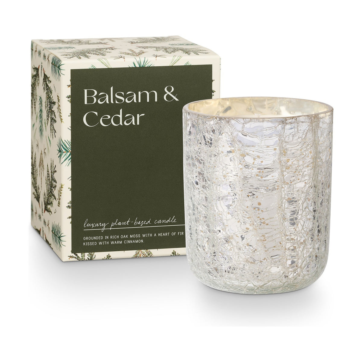 Balsam & Cedar Crackle Glass Scented Candle 9cm