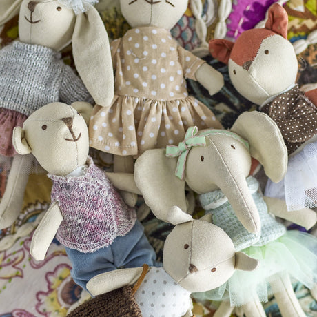 Animal friends Cotton & Linen Rag Dolls Set of 6 - Multi