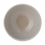 Top-down view of the Taupe Stoneware Bowl 13cm in grey, showing a speckled ceramic surface with faint concentric rings and a rounded rim, on a plain white background.