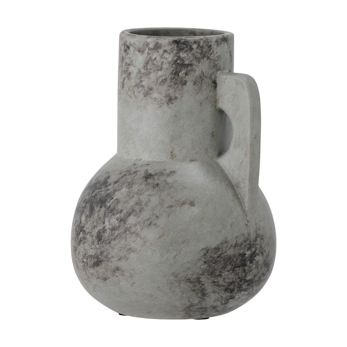 Tias Ceramic Vase 23cm in Grey, a jug-shaped vase with a round body, tall straight neck and flat side handle, finished in mottled grey tones, shown on a plain white background.