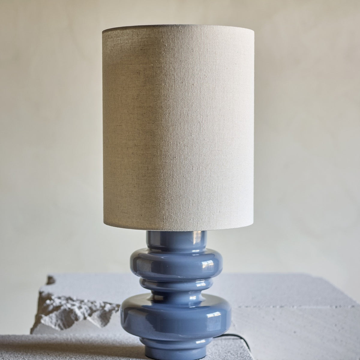 Fabiola Glass Table Lamp with Linen Shade - Blue