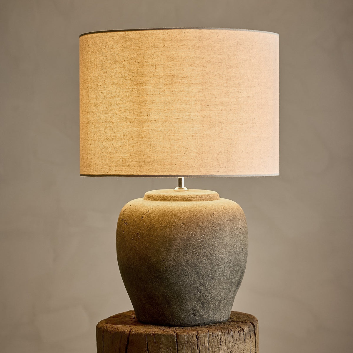 Isabelle Stoneware Table Lamp with Linen Shade - Grey