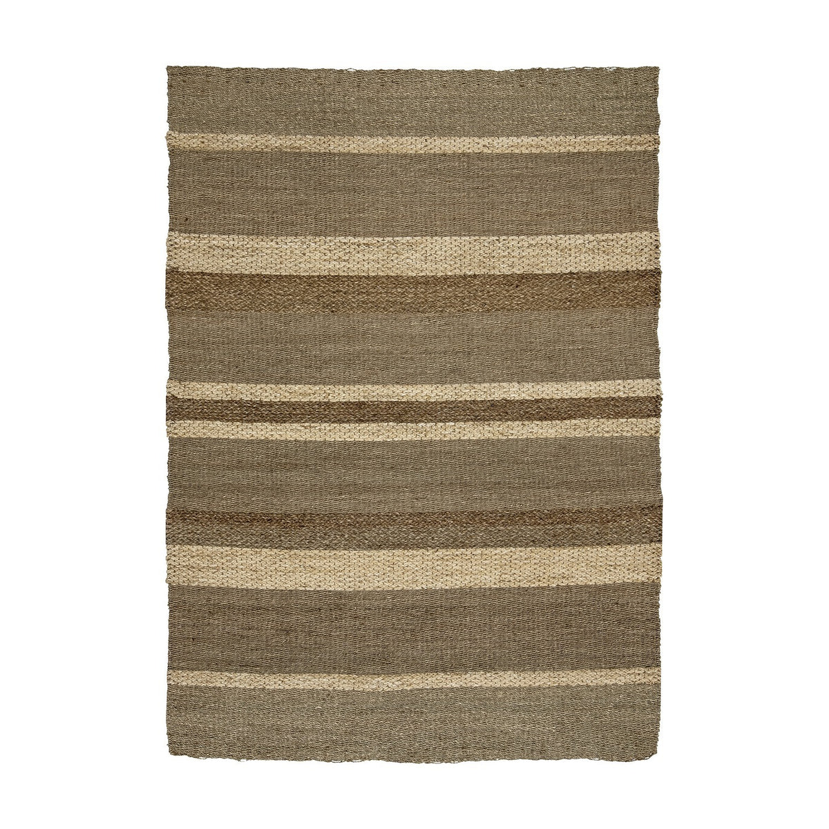 Felex Striped Seagrass Rug in natural tones, featuring alternating flat and braided woven bands across its width, shown on a plain white background.