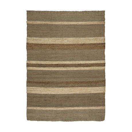 Felex Striped Seagrass Rug in natural tones, featuring alternating flat and braided woven bands across its width, shown on a plain white background.