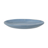 Safie Speckled Stoneware Plate in blue, shown side-on with a low curved rim and glossy speckled glaze, set against a plain white background.