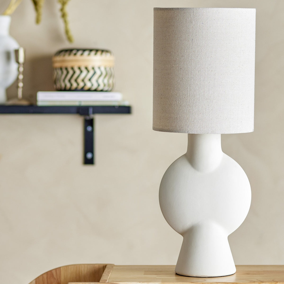 Sergio Stoneware Table Lamp with Linen Shade - Beige