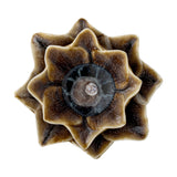 Dinah Flower Stoneware Tealight Holder in brown, shaped as a layered petal flower with a round central well, shown from above on a plain white background.