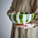 Shakti Striped Stoneware Bowl 26cm - Green